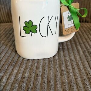 Rae Dunn Lucky Mug - White with Green Shamrock